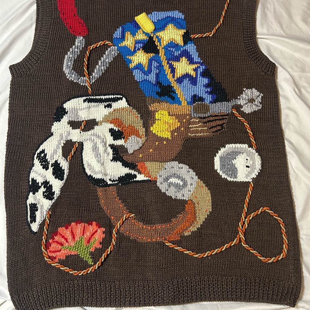 Vtg 90s Berek Marta D Sweater Vest M Wearable Art Hand Knit Western Cowgirl - Picture 13 of 16